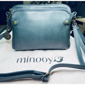 Minooy Bali 3-Layer Leather Organized Crossbody Purse Wristlet See Video & Desc